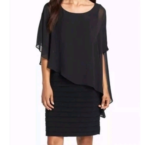 Black Dress Plus Size 22 Chiffon Overlay Pleats Party Special Occasions - Picture 1 of 10